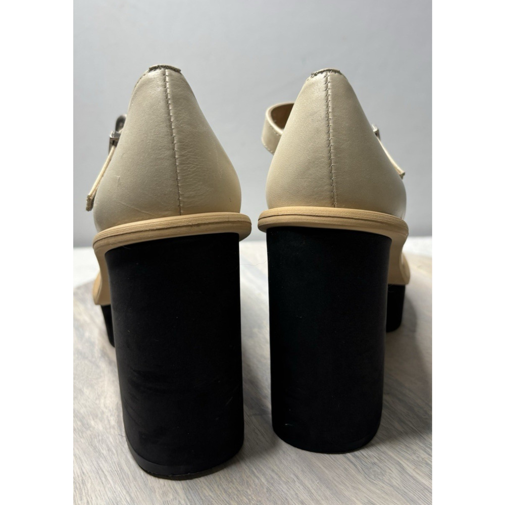 FREE PEOPLE 6.5 MAGGIE MJ PLATFORM IVORY LEATHER HEELS STRAP BUCKLE - Picture 3 of 11